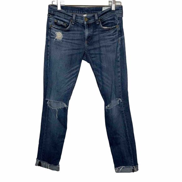 Rag & Bone Women's Blue Denim Dre Mabel Distressed Crop Jeans Size 25 - Picture 1 of 6